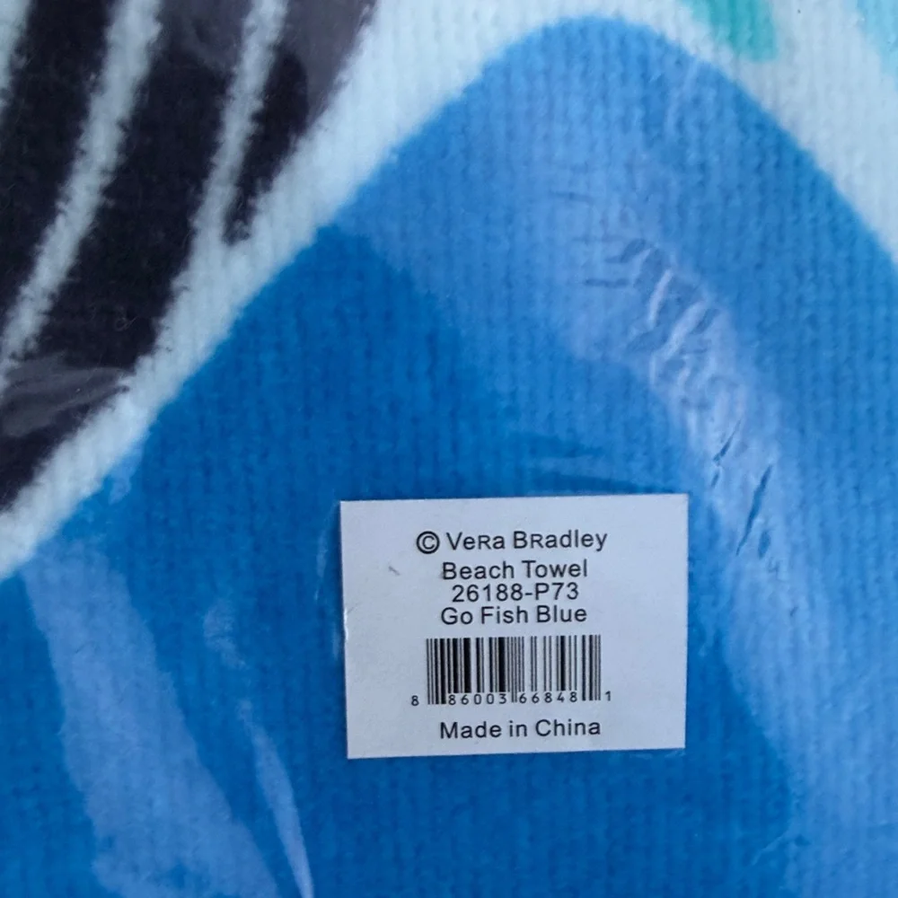 Vera. Bradley Beach towel.  Go fish print in blue new in package.
